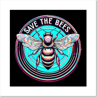 Psychedelic Save the bees logo Posters and Art